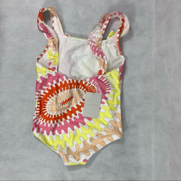NWT Emilio Pucci Teen Girls Abstract Print Ruffle One Piece Swimsuit - Picture 7 of 17